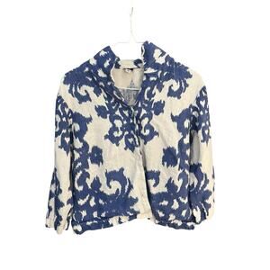 Connie Roberson Women's M ikat print linen button front jacket Made in USA